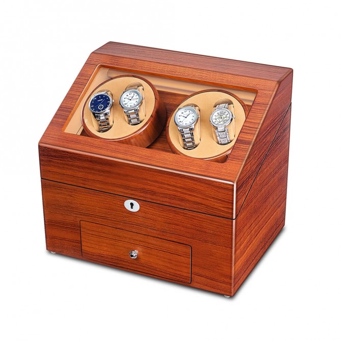 Remontoir 4 montres de luxe en bois Jqueen rouge