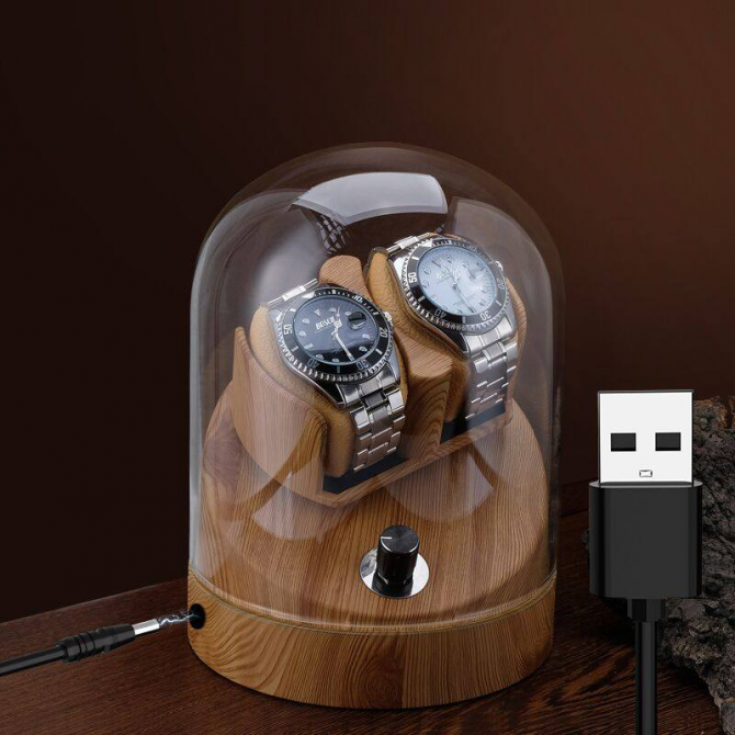 Jqueen Orbita Double Watch Winders Oak Grain with USB Interface
