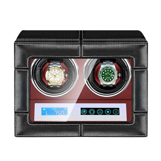 Remontoir de montre en cuir noir rouge 2 montres avec moteurs silencieux avec écran LCD