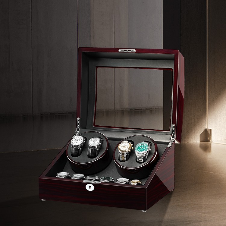 Boîte à Montres 4 Places Avec Remontoir Automatique - Rotateur Silencieux, Verre De Visualisation, Noir Moderne