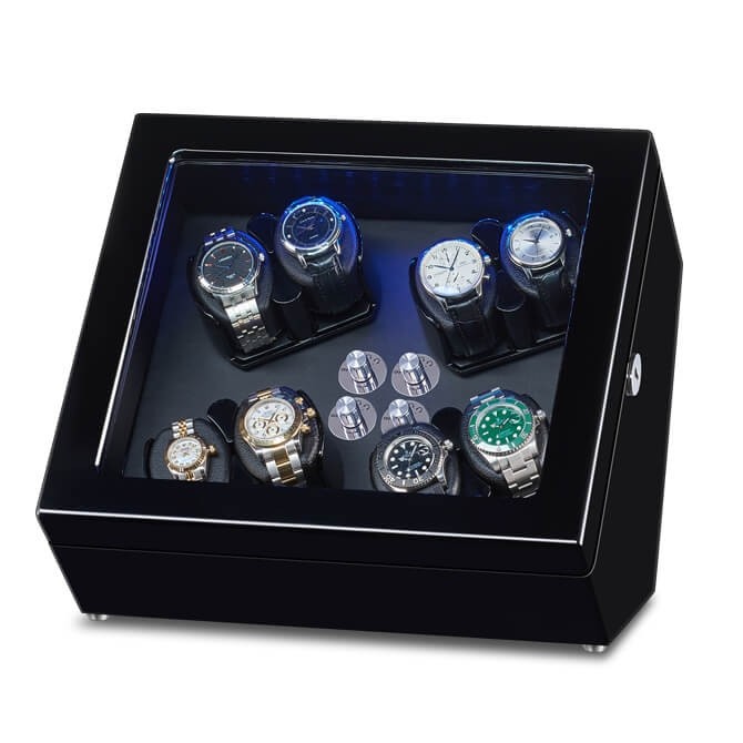 Boîte de remontoir de 8 montres pour 8 espaces de remontage avec éclairage intégré - Ébène