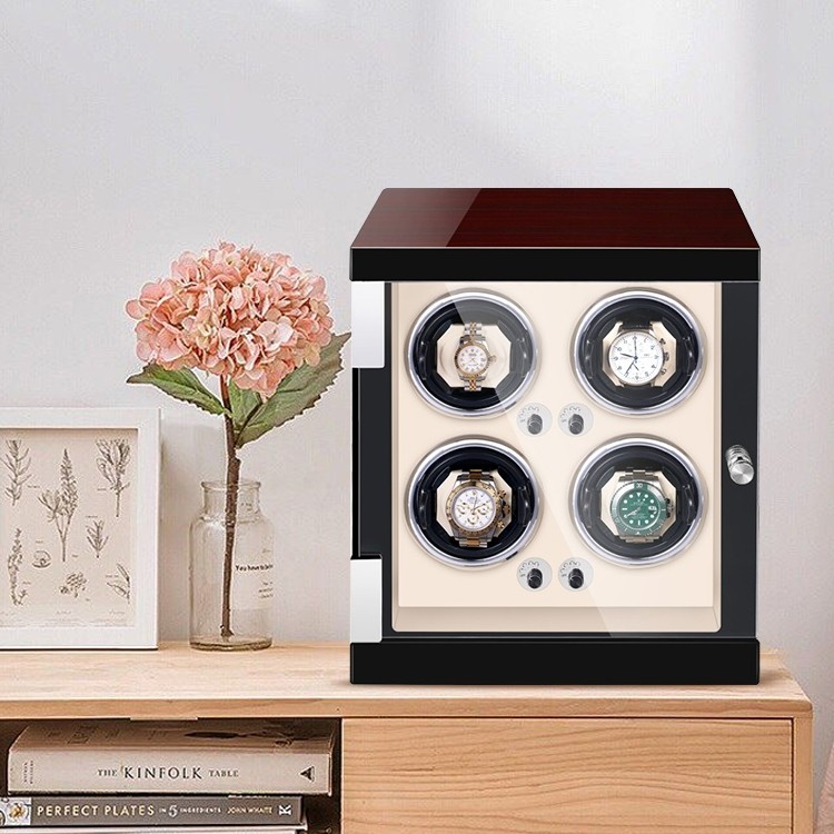 Remontoir Automatique 4 Montres En Bois - 5 Modes Rotation, USB, LED - Pour Montres Automatiques