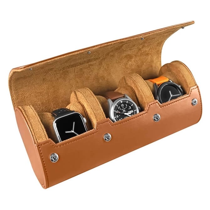 Jqueen Etui Montre Voyage Boite 3 Montres Cuir Brun