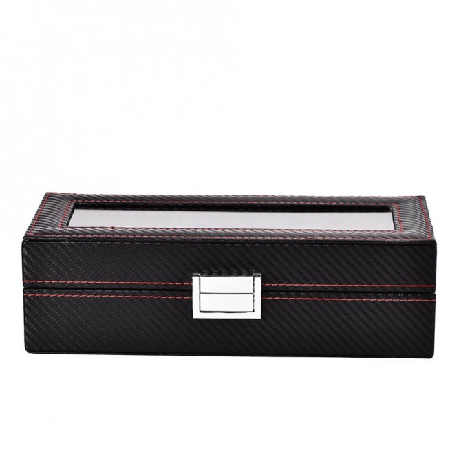 Coffret 5 montres en cuir Sepano avec plateau en verre noir